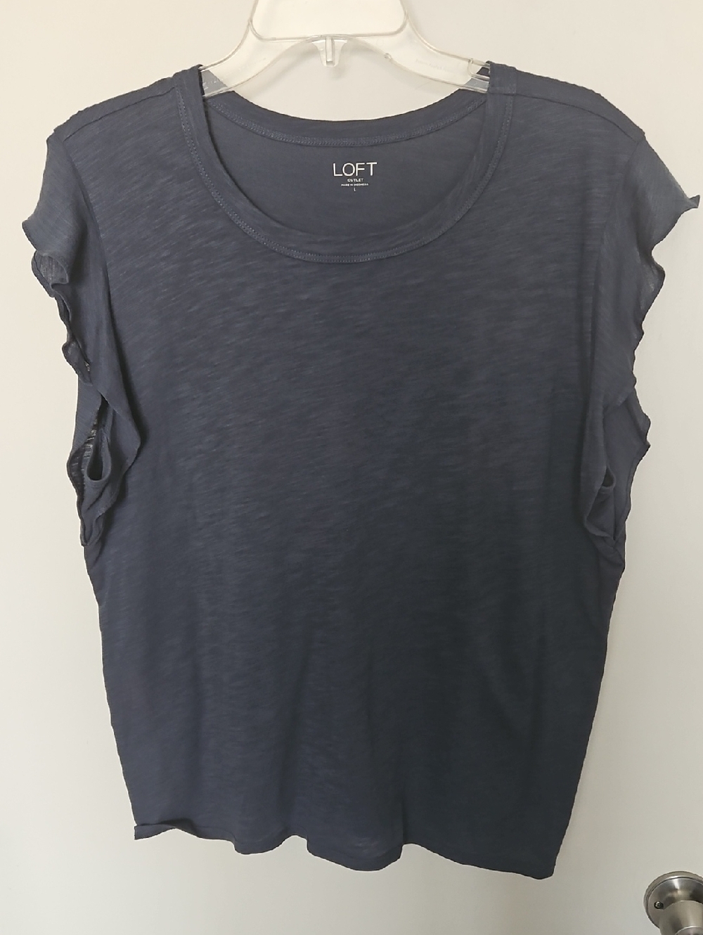 LOFT Navy Ruffle Sleeve Tee Size L